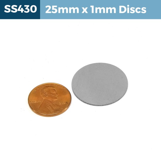 25mm x 1mm Magnetic Stainless Steel discs 25x1mm