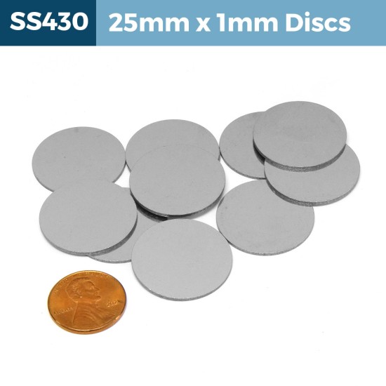 25mm x 1mm Magnetic Stainless Steel discs 25x1mm