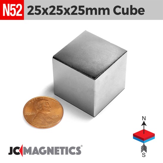 25mm x 25mm x 25mm N52 Cube Rare Earth Neodymium Magnet Blocks 25x25x25mm