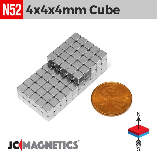 4mm x 4mm x 4mm N52 Cube Rare Earth Neodymium Magnet Blocks 4x4x4mm