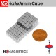 4mm x 4mm x 4mm N52 Cube Rare Earth Neodymium Magnet Blocks 4x4x4mm