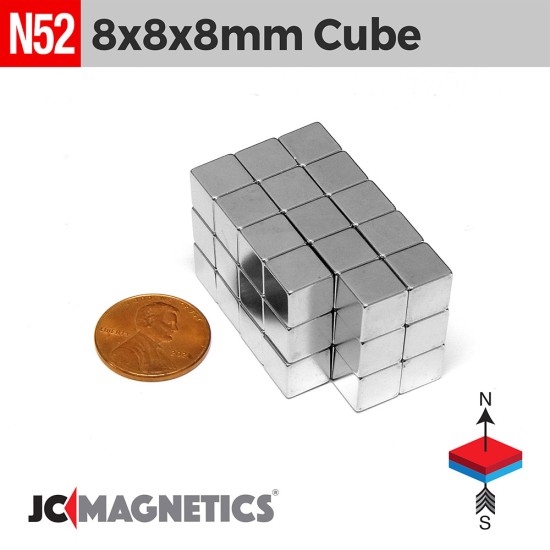 8mm x 8mm x 8mm N52 Cube Rare Earth Neodymium Magnet Blocks 8x8x8mm