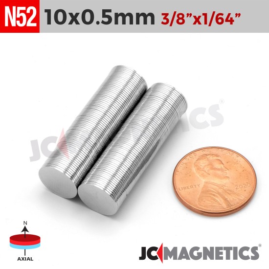 10mm x 0.5mm 25/64in x 1/64in N52 Thin Discs Rare Earth Neodymium Magnet 10x0.5mm