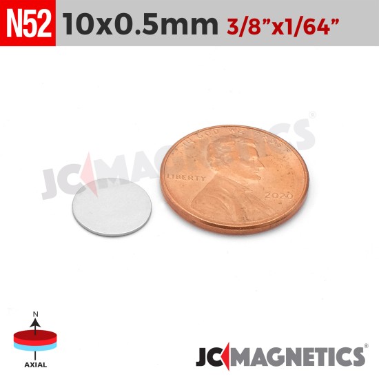 10mm x 0.5mm 25/64in x 1/64in N52 Thin Discs Rare Earth Neodymium Magnet 10x0.5mm