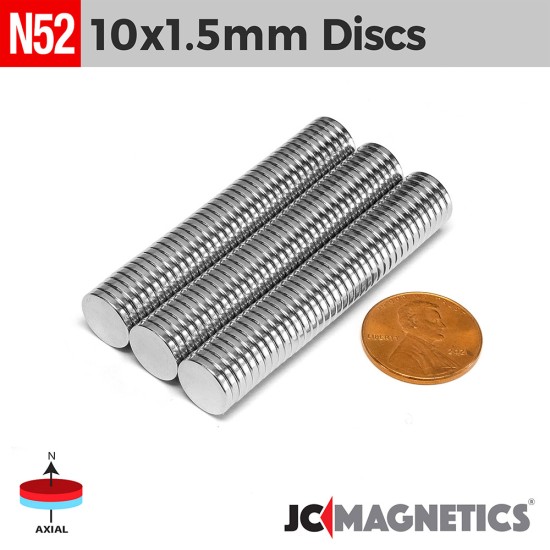 10mm x 1.5mm 9/32in x 1/16in N52 Discs Rare Earth Neodymium Magnet 10x1.5mm