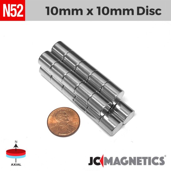 10mm x 10mm 25/64in x 25/64in N52 Cylinder Discs Rare Earth Neodymium Magnet 10x10mm