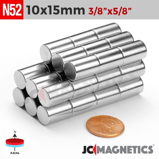 10mm x 15mm 25/64in x 19/32in N52 Cylinder Rare Earth Neodymium Magnet 10x15mm