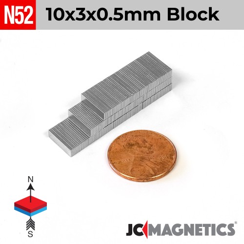 10mm x 3mm x 0.5mm N52 Block Rare Earth Neodymium Magnet 10x3x0.5mm