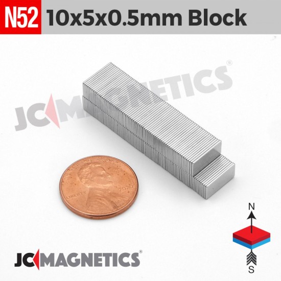 10mm x 5mm x 0.5mm N52 Block Rare Earth Neodymium Magnet 10x5x0.5mm