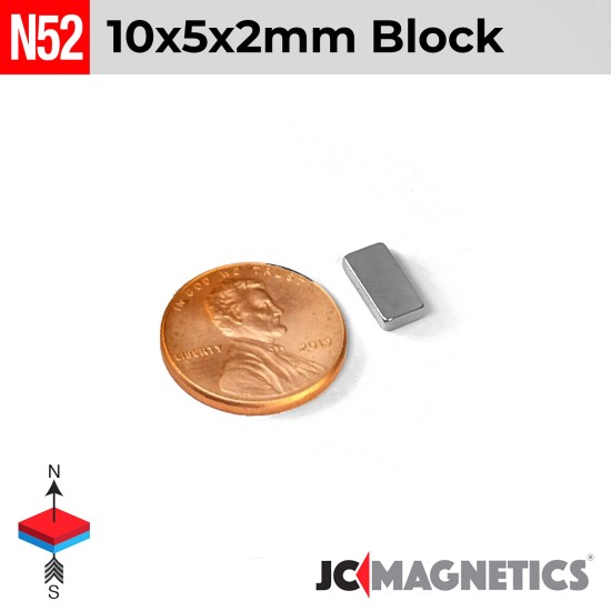 10mm x 5mm x 2mm N52 Block Rare Earth Neodymium Magnet 10x5x2mm