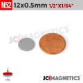 12mm x 0.5mm 1/2in x 1/64in N52 Thin Discs Rare Earth Neodymium Magnet 