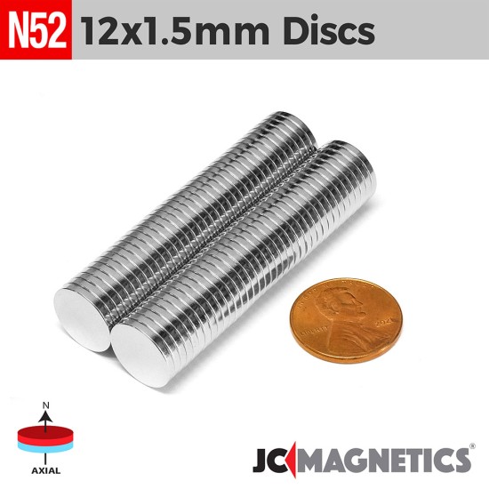 12mm x 1.5mm 19/32in x 1/32in N52 Thin Discs Rare Earth Neodymium Magnet 12x1.5mm