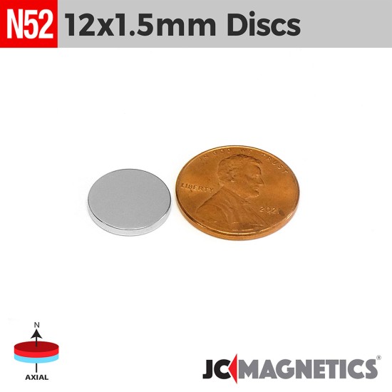 12mm x 1.5mm 19/32in x 1/32in N52 Thin Discs Rare Earth Neodymium Magnet 12x1.5mm