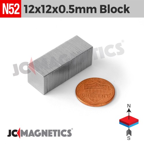 12mm x 12mm x 0.5mm N52 Thin Square Block Rare Earth Neodymium Magnet 12x12x0.5mm