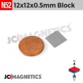 12mm x 12mm x 0.5mm N52 Thin Square Block Rare Earth Neodymium Magnet 