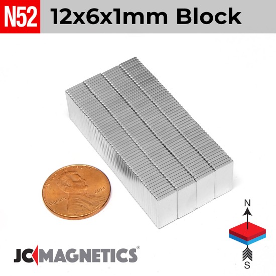 12mm x 6mm x 1mm N52 Thin Square Block Rare Earth Neodymium Magnet 12x6x1mm