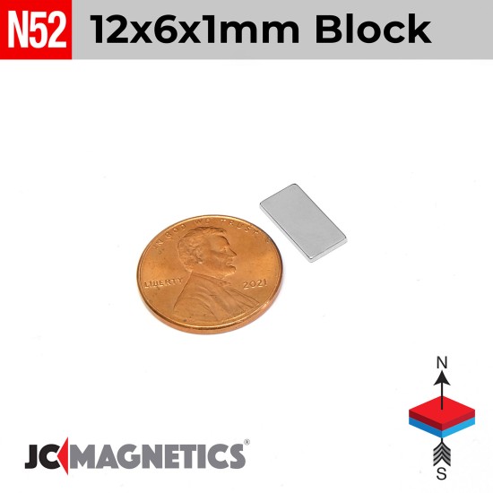 12mm x 6mm x 1mm N52 Thin Square Block Rare Earth Neodymium Magnet 12x6x1mm