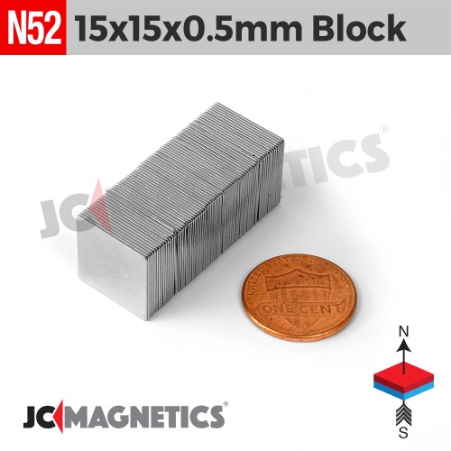 15mm x 15mm x 0.5mm N52 Thin Square Block Rare Earth Neodymium Magnet 