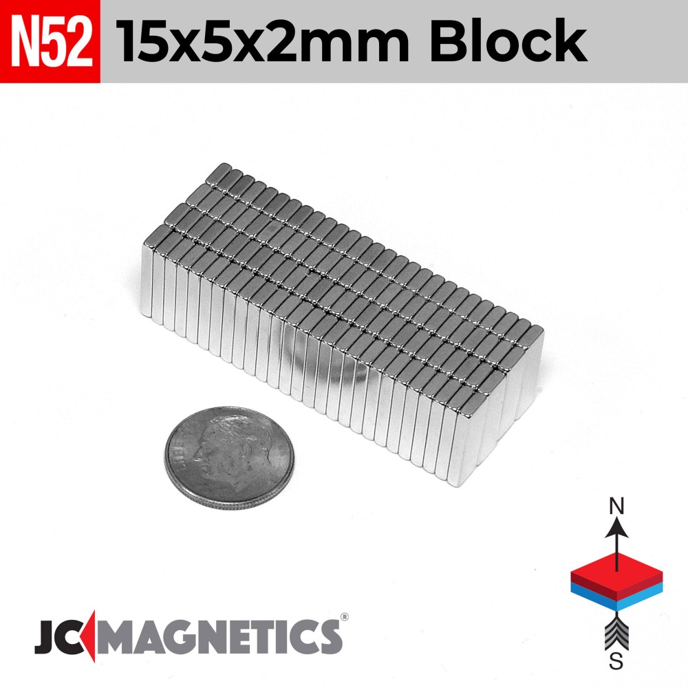 15mm x 5mm x 2mm N52 neodymium thin magnet blocks 19/32in x 13