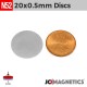 20mm x 0.5mm 19/32in x 1/32in N52 Thin Discs Rare Earth Neodymium Magnet 20x0.5mm