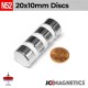 20mm x 10mm 25/32in x 25/64in N52 Discs Rare Earth Neodymium Magnet 20x10mm 20mm x 10mm 25/32in x 25/64in N52 Discs Rare Earth Neodymium Magnet 20x10mm