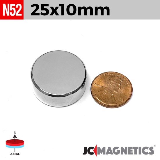 25mm x 10mm 63/64in x 25/64in N52 Discs Rare Earth Neodymium Magnet 25x10mm
