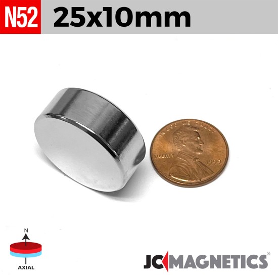 25mm x 10mm 63/64in x 25/64in N52 Discs Rare Earth Neodymium Magnet 25x10mm