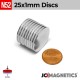 25mm x 1mm 63/64in x 1/32in N52 Discs Rare Earth Neodymium Magnet 25x1mm