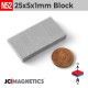 25mm x 5mm x 1mm N52 Block Rare Earth Neodymium Magnet 25x5x1mm