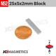 25mm x 5mm x 2mm N52 Block Rare Earth Neodymium Magnet 25x5x2mm