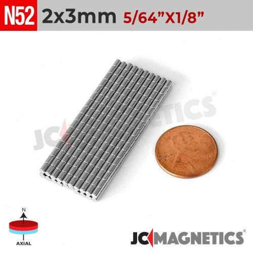 100pcs 2mm x 3mm 5/64in x 1/8in N52 Disc Rare Earth Neodymium Magnets 2x3mm
