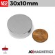 30mm x 10mm 1" 3/16" x 25/64in N52 Discs Rare Earth Neodymium Magnet 30x10mm