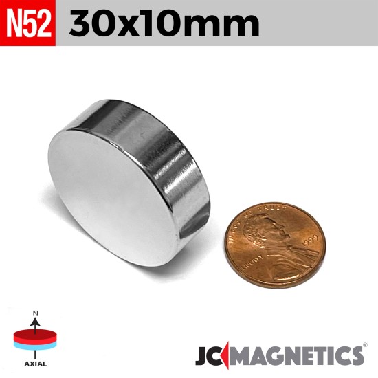 30mm x 10mm 1" 3/16" x 25/64in N52 Discs Rare Earth Neodymium Magnet 30x10mm