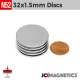 32mm x 1.5mm - 1.26in x 1/16in N52 Round Discs Rare Earth Neodymium Magnet 32x1.5mm