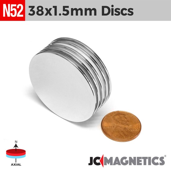 38mm x 1.5mm - 1.5in x 1/16in N52 Round Discs Rare Earth Neodymium Magnet 38x1.5mm