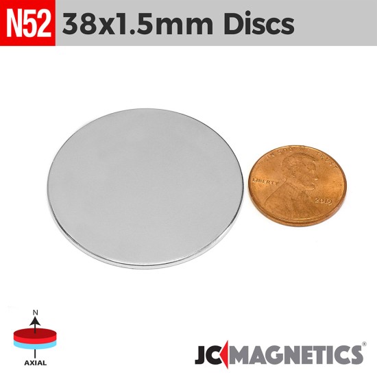 38mm x 1.5mm - 1.5in x 1/16in N52 Round Discs Rare Earth Neodymium Magnet 38x1.5mm