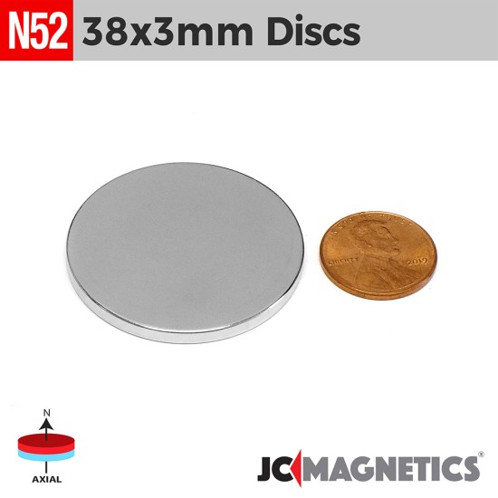 38mm x 3mm - 1.5in x 1/8in N52 Round Discs Rare Earth Neodymium Magnet 38x3mm