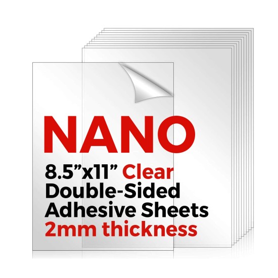 Nano Double-Sided Adhesive 8.5"x11" Clear Transparent Sheets - 2mm Thickness | Strong & Versatile Bonding Solution