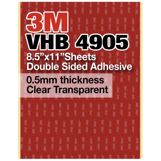 3M VHB 4905 8.5"x11" Double Sided Strong Adhesive 0.5mm thickness Clear Transparent Sheets
