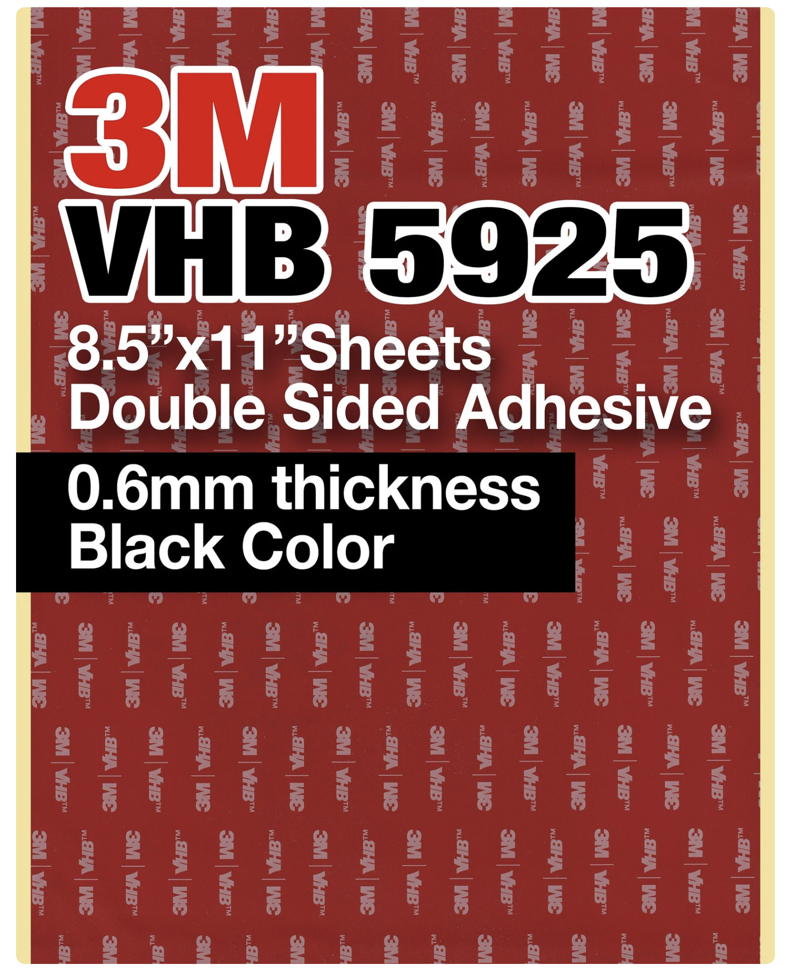 3M VHB 5925 8.5x11 Double Sided Strong Adhesive 0.6mm thickness black  sheets