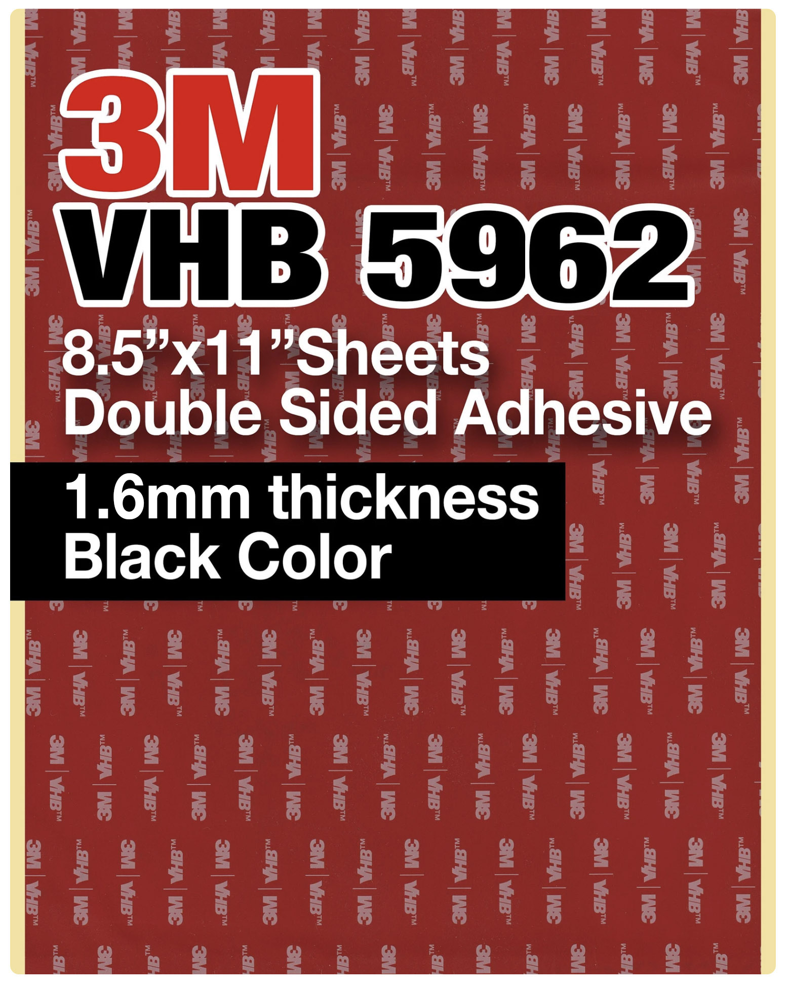 3M VHB 5962 8.5x11 Double Sided Strong Adhesive 1.6mm thickness black  sheets