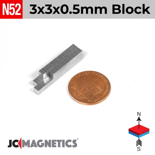 100pcs 3mm x 3mm x 0.5mm 1/8in x 1/8in x 1/64in N52 Thin Square Blocks Rare Earth Neodymium Magnets 3x3x0.5mm