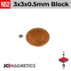 100pcs 3mm x 3mm x 0.5mm - 1/8in x 1/8in x 1/64in N52 Thin Square Blocks Rare Earth Neodymium Magnets 3x3x0.5mm