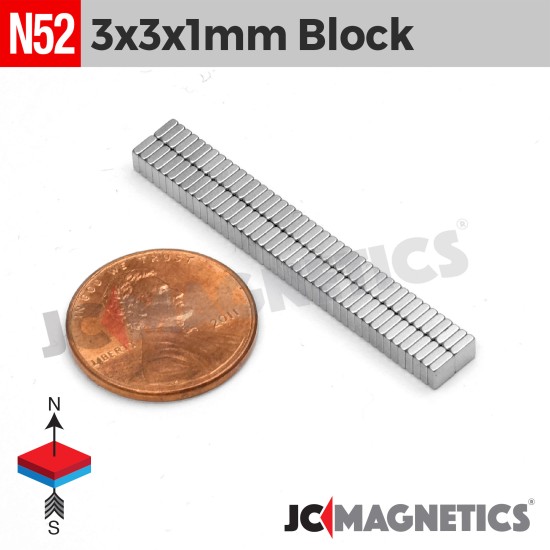 100pcs 3mm x 3mm x 1mm 1/8in x 1/8in x 1/32in N52 Thin Square Blocks Rare Earth Neodymium Magnets 3x3x1mm