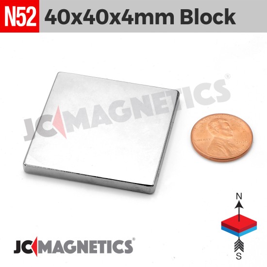 40mm x 40mm x 4mm N52 Square Block Rare Earth Neodymium Magnet 40x40x4mm