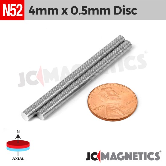 100pcs 4mm x 0.5mm 5/32" x 1/64" N52 Thin Discs Rare Earth Neodymium Magnets 4x0.5mm