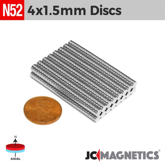 4mm x 1.5mm 5/32in x 1/16in N52 Rare Earth Neodymium Magnet Discs  4x1.5mm