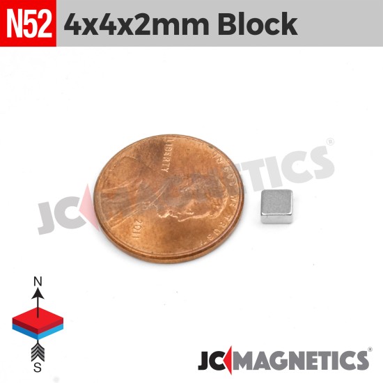 4mm x 4mm x 2mm N52 Square Block Rare Earth Neodymium Magnet 4x4x2mm
