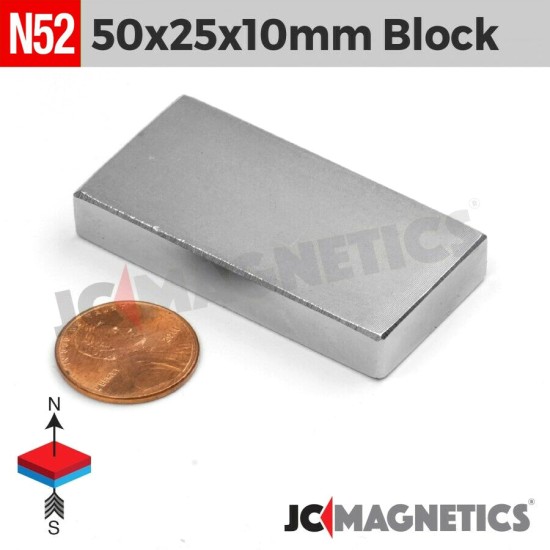 50mm x 25mm x 10mm N52 Super Strong Block Rare Earth Neodymium Magnet 50x25x10mm