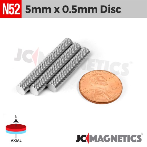 100pcs N52 5mm x 0.5mm 3/16in x 1/64in Thin Discs Rare Earth Neodymium Magnet 